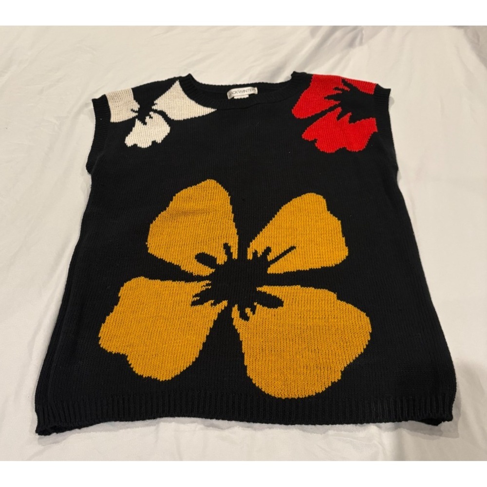 USED VINTAGE‎ JACK WINTER "FLORAL" SWEATER VEST - SIZE LARGE, BLACK